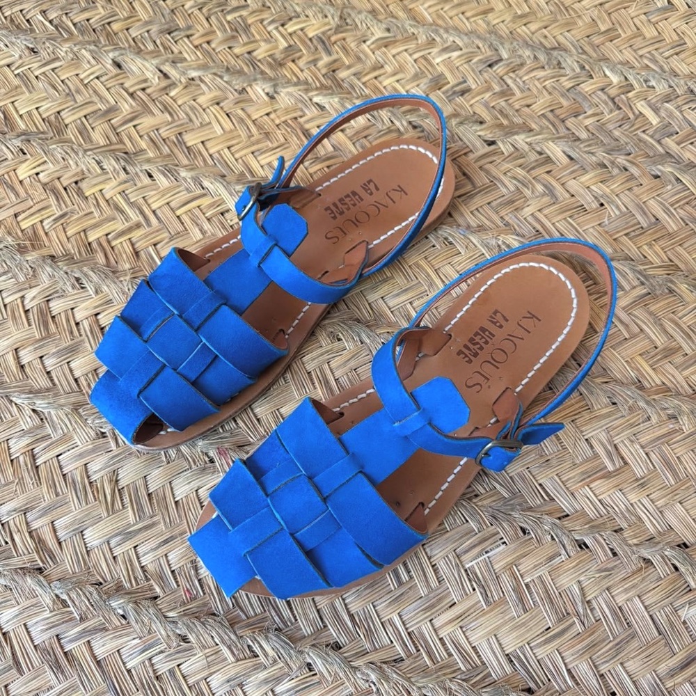 La Veste x K. Jacques blue leather sling back sandals